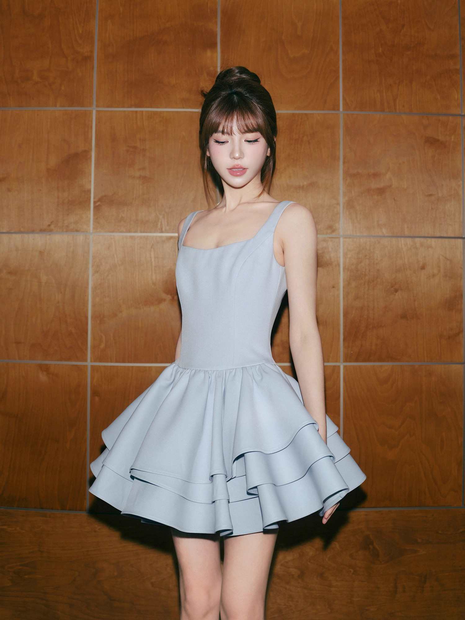 バレエ風 3色 ウェディングドレス ショート丈 ワンピース 白 黒 青 上品 韓国風 同窓会 お呼ばれ 誕生日 D085