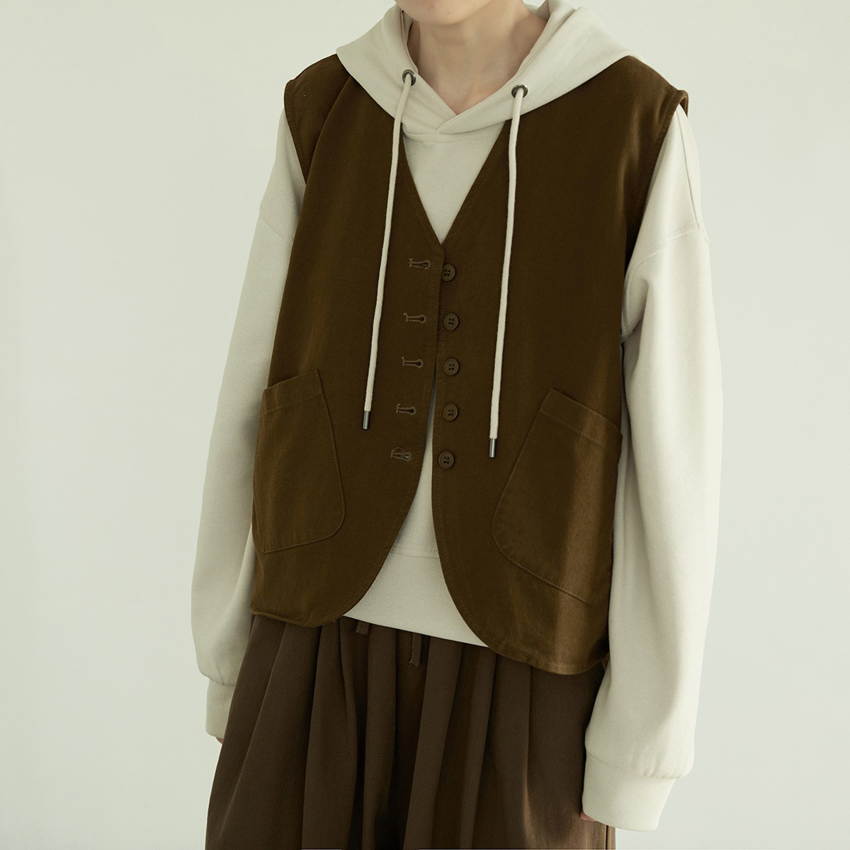 レディース 綿ベスト Vネック ゆったり レイヤードトップス