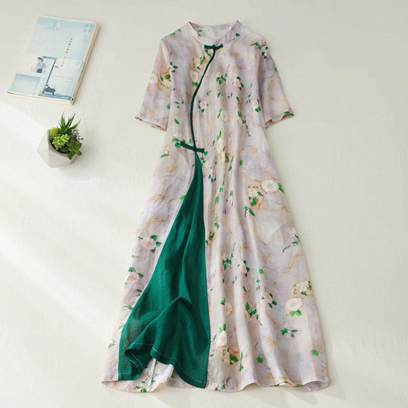 ワンピース、綿麻、夏、半袖