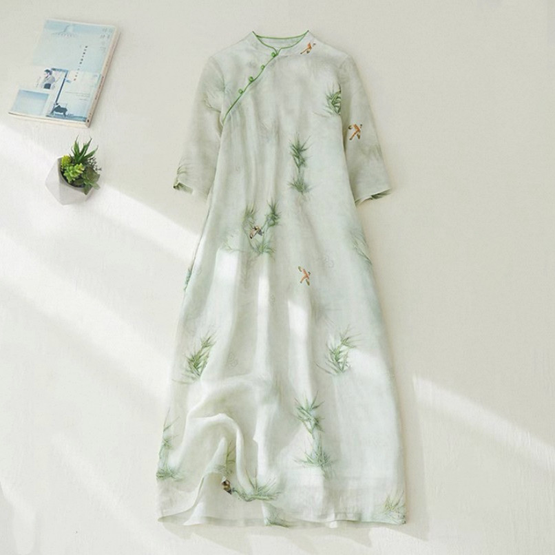 ワンピース、綿麻、夏、半袖