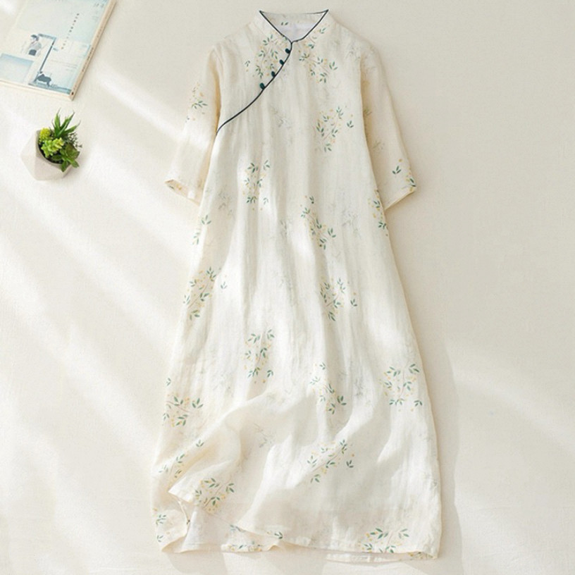 ワンピース、綿麻、夏、半袖