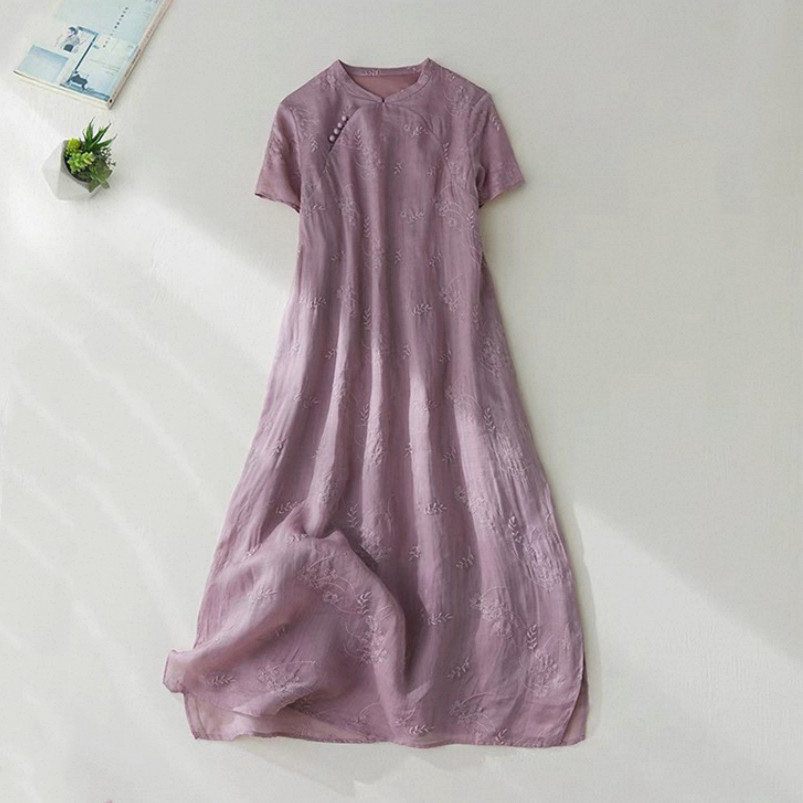 ワンピース、綿麻、夏、刺繍