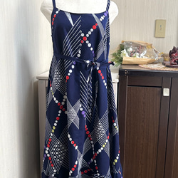 有松絞り ワンピース M～L パフスリーブ 綿 着物リメイク 浴衣