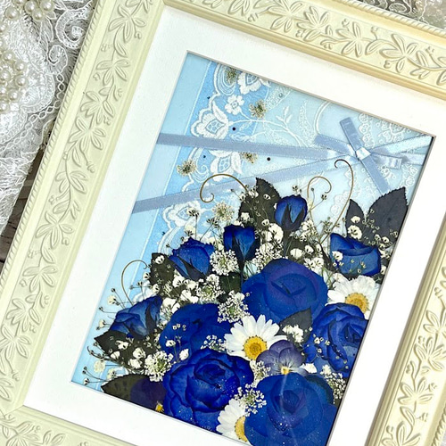 貴重な青い薔薇の押し花アート額04 その他アート 神戸六甲 優花 通販