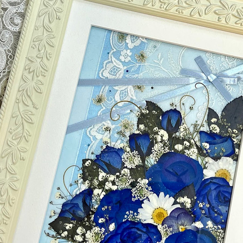 貴重な青い薔薇の押し花アート額04 その他アート 神戸六甲 優花 通販