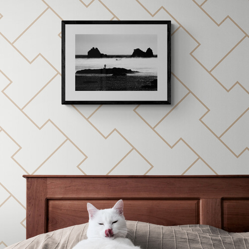 〖A4額装〗岩礁の朝霧 ～釣人と漁船のシルエット／和モダン写真アート A4額装〗岩礁の朝霧 ～釣人と漁船のシルエット／和モダン写真アート