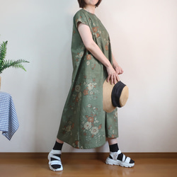 夏の普段着 ゆったり涼しい 大人の配色 フレンチワンピース（コットン／和柄） 1枚目の画像