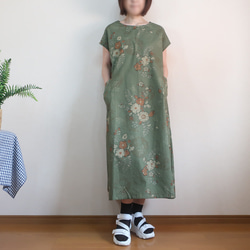 夏の普段着 ゆったり涼しい 大人の配色 フレンチワンピース（コットン／和柄） 8枚目の画像
