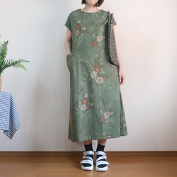 夏の普段着 ゆったり涼しい 大人の配色 フレンチワンピース（コットン／和柄） 5枚目の画像
