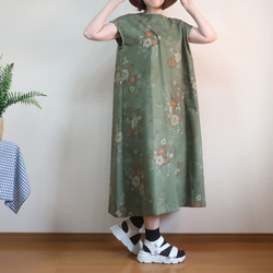 夏の普段着 ゆったり涼しい 大人の配色 フレンチワンピース（コットン／和柄） 12枚目の画像