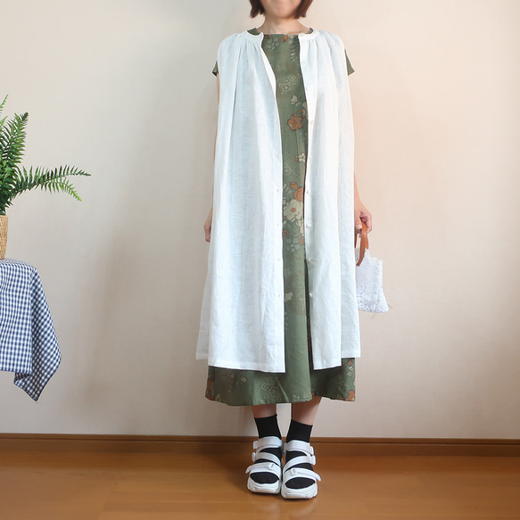 夏の普段着 ゆったり涼しい 大人の配色 フレンチワンピース（コットン／和柄） 17枚目の画像