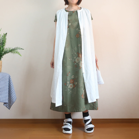 夏の普段着 ゆったり涼しい 大人の配色 フレンチワンピース（コットン／和柄） 15枚目の画像