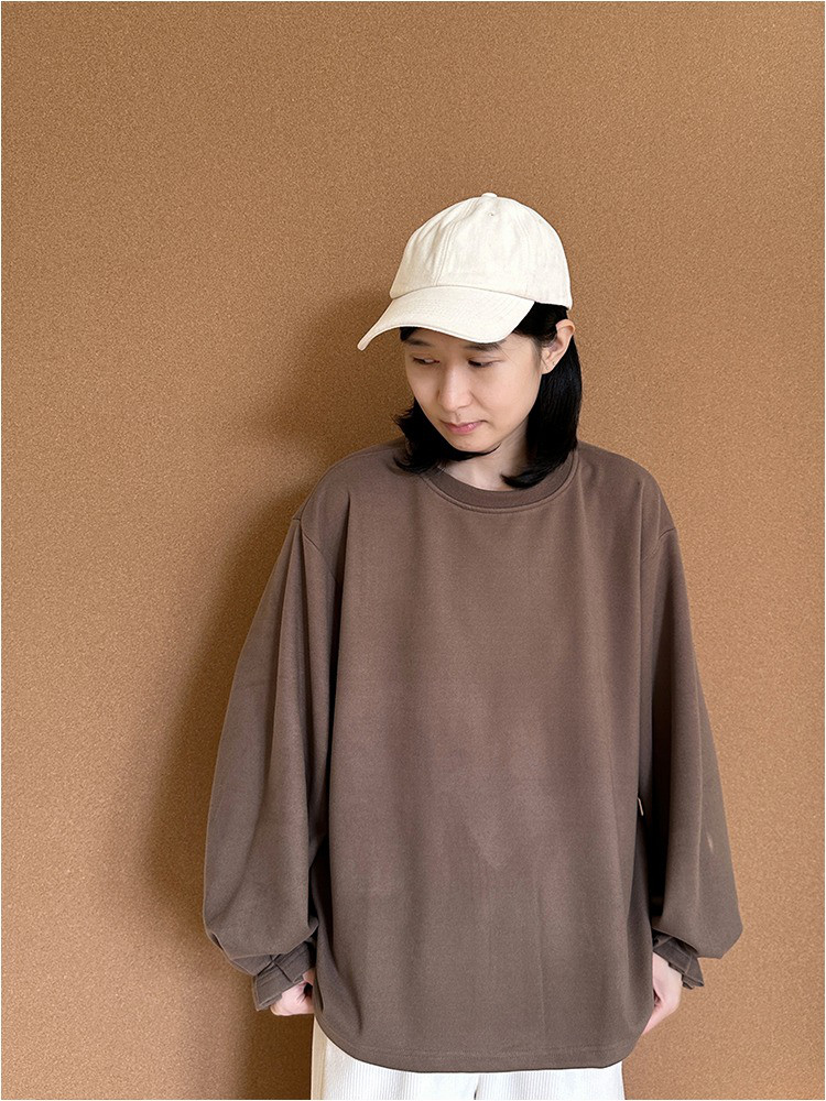 レディース 綿カットソー クルーネック 長袖 レース袖 無地 ゆったり インナー