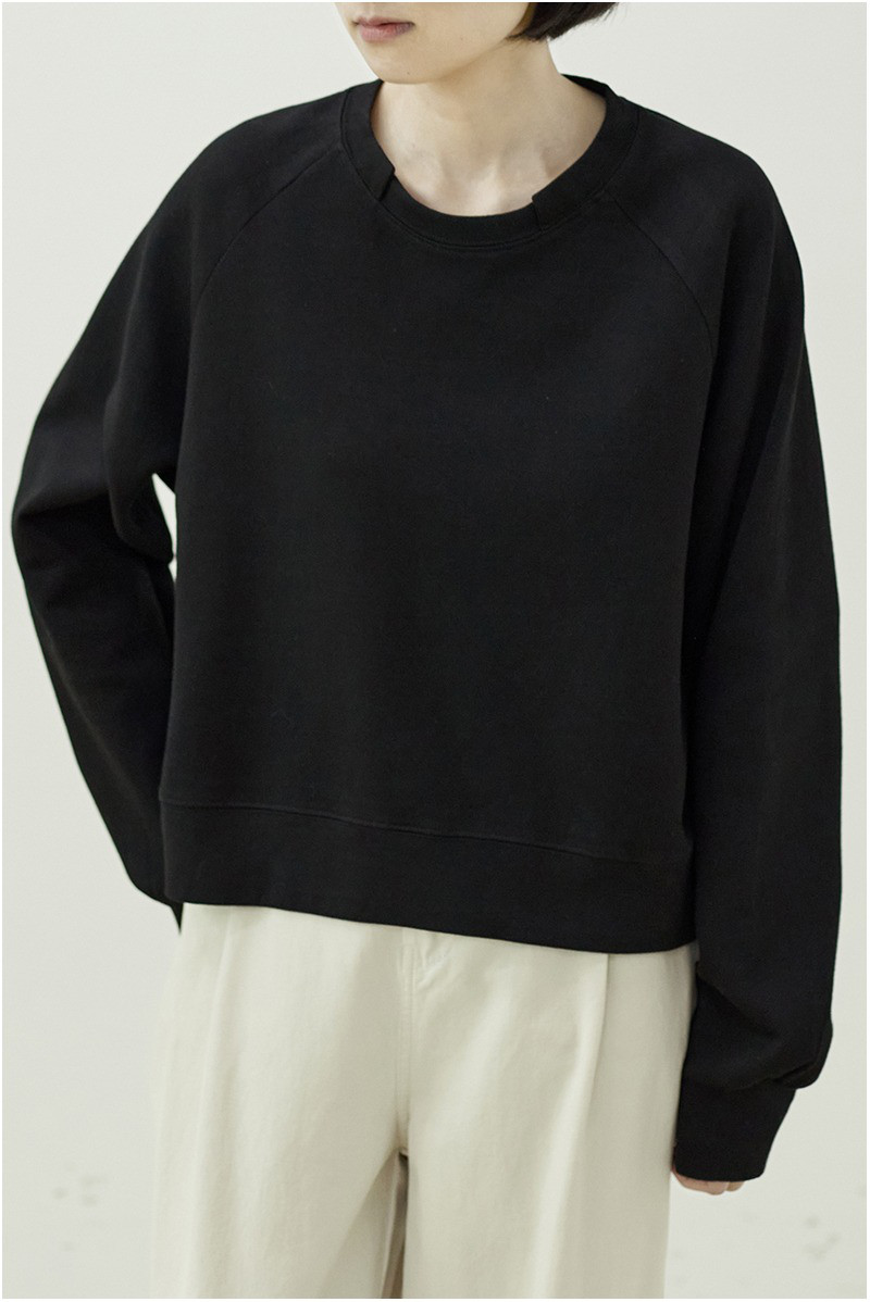 レディース 綿スウェット クルーネック プルオーバー ショート丈 無地 カジュアル