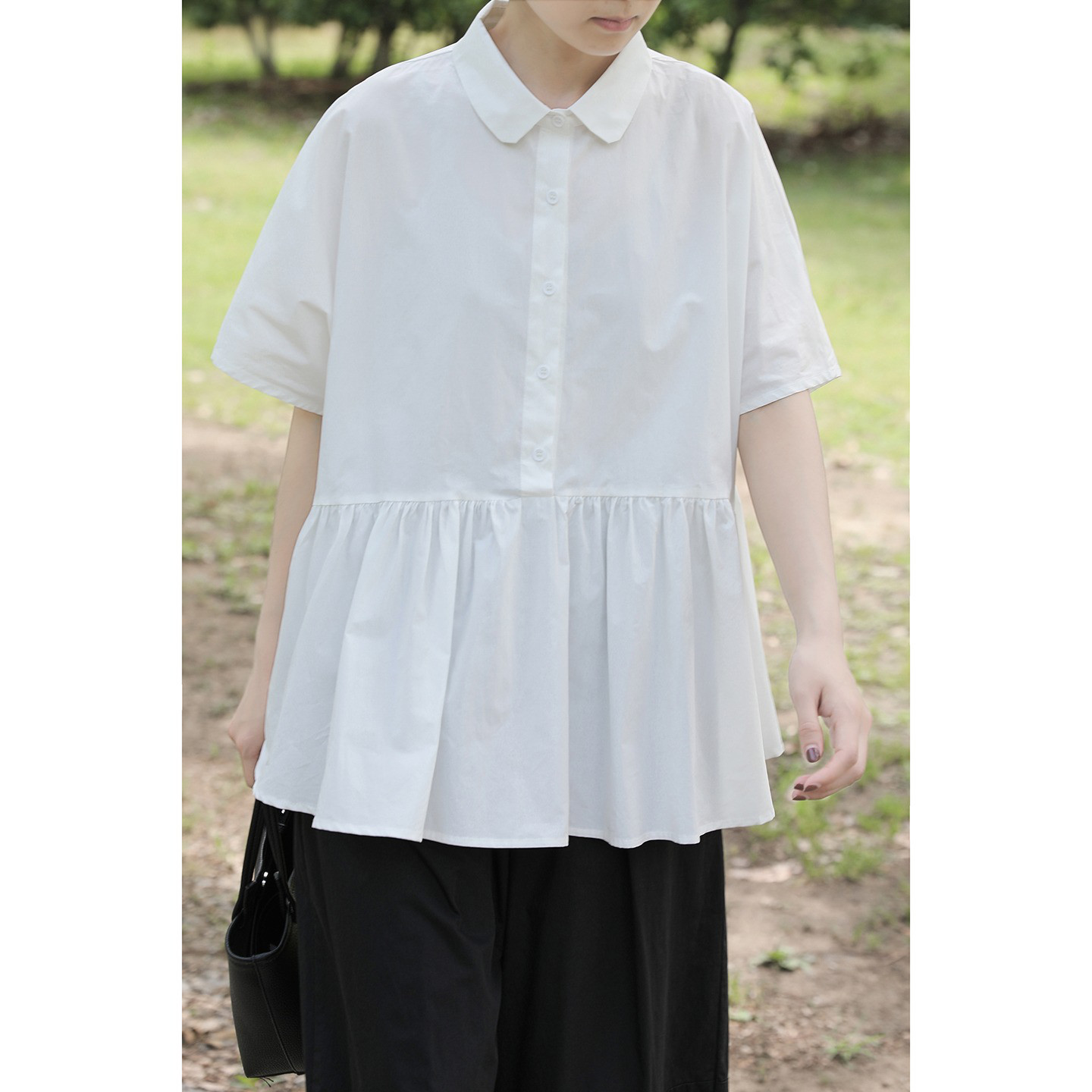 レディース 綿シャツ 半袖 テーラードカラー 無地 涼感トップス 5,790円