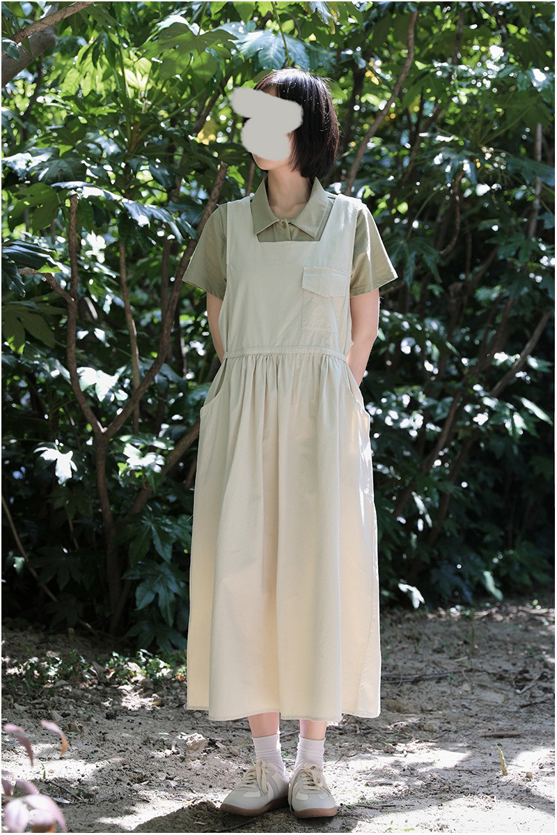 レディース 綿ワンピース ノースリーブ ワンピース ウエストマーク ミモレ丈 ゆったり