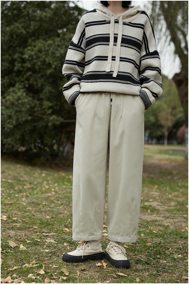 レディース 綿パンツ ドローコード 裏起毛 ストレート ロング丈