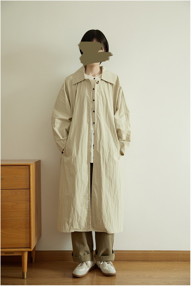 レディース 綿トレンチコート テーラードカラー ロング丈 アウター