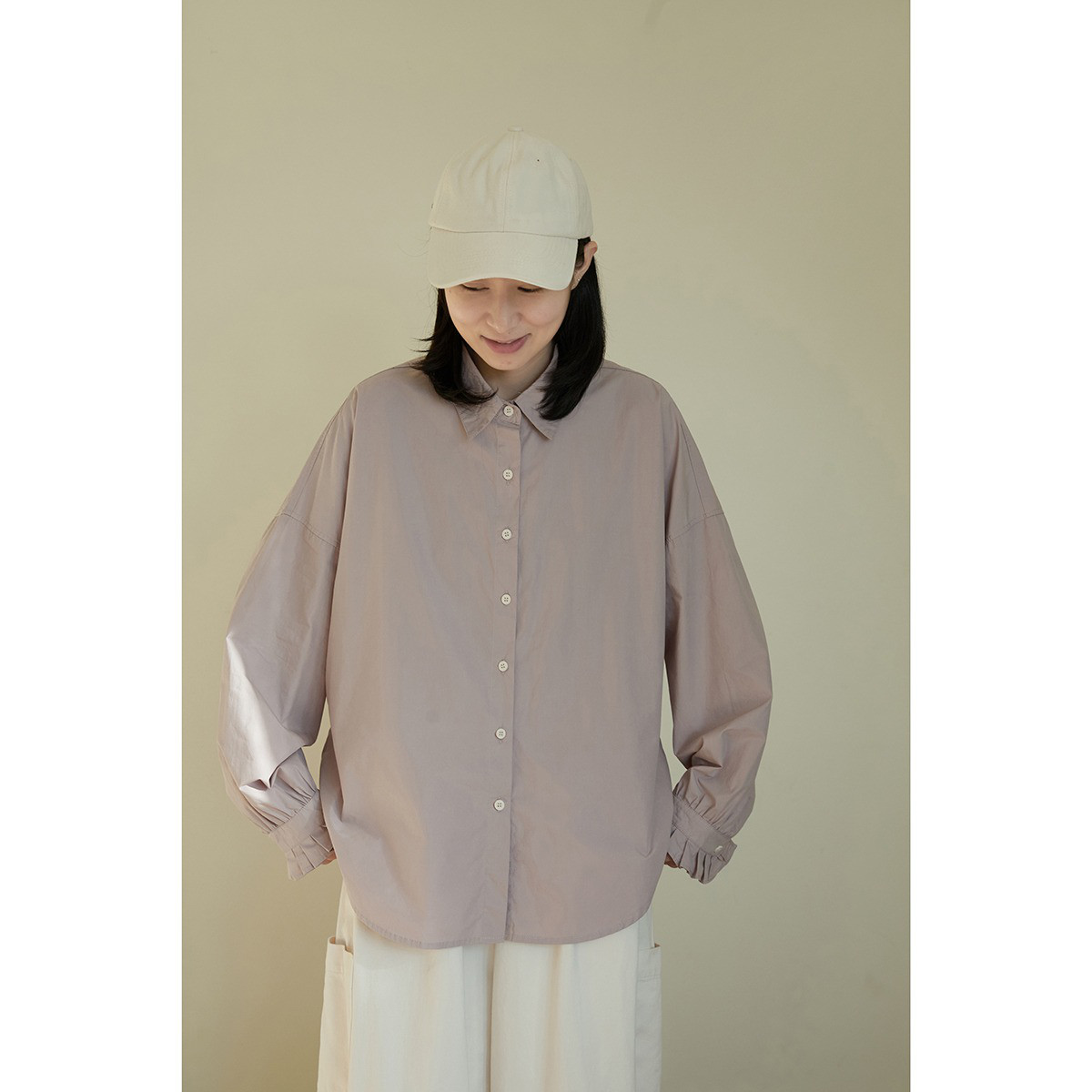 レディース 綿シャツ 長袖 無地 日焼け対策 ゆったりトップス
