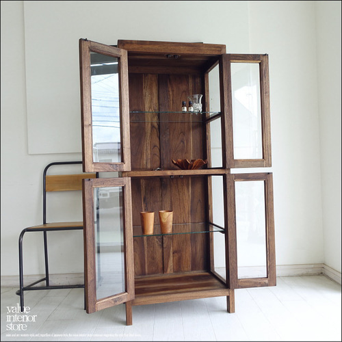 チーク無垢材 飾り棚flat/Med 食器棚 コレクションケース ショー