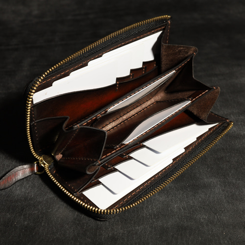 世界最小クラスの長財布】アンティーク手染めの高級レザー グリーン