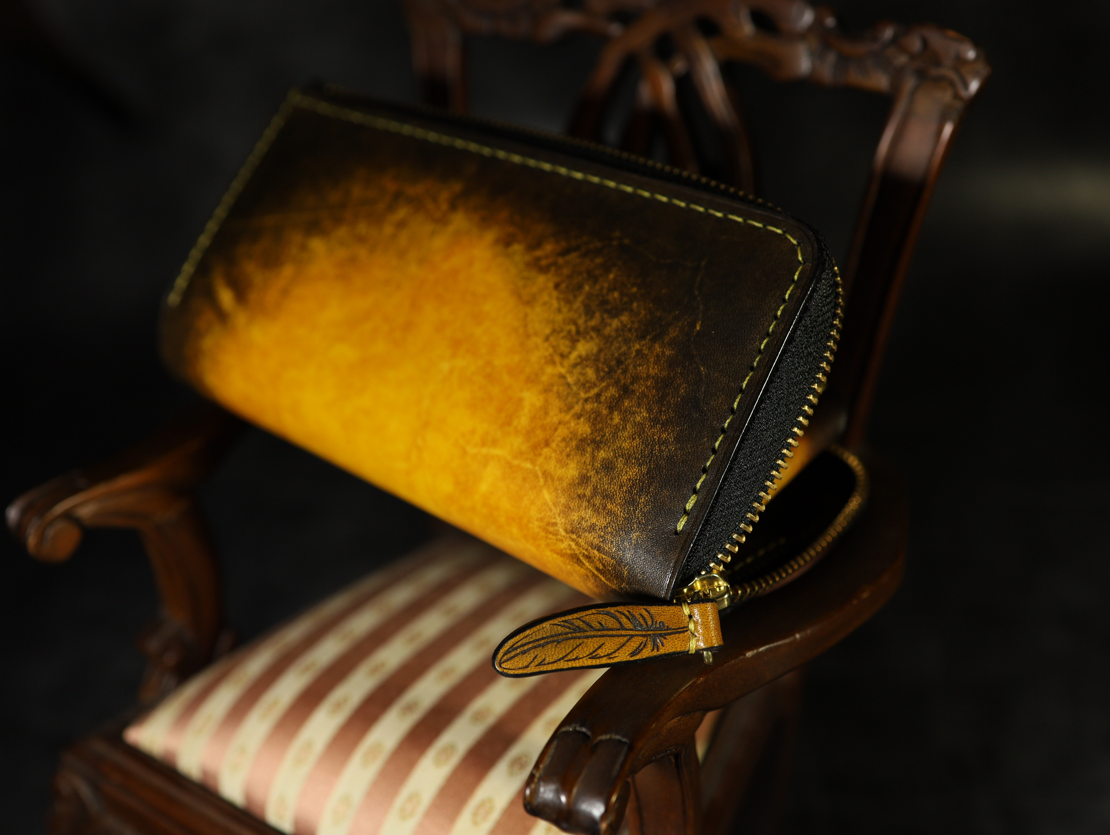 【世界最小クラスの長財布】アンティーク手染めの高級レザー  イエローアンティーク 本革 ギフト プレゼント