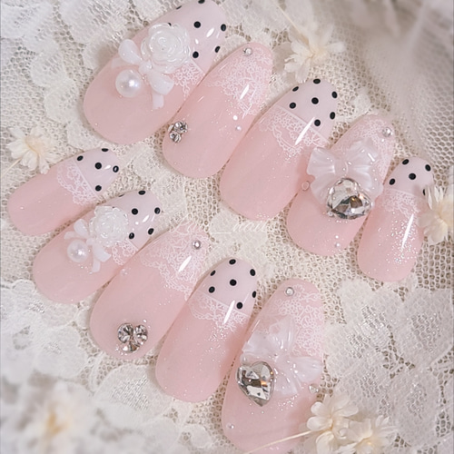 ネイルチップ ガーリー ドット 量産型 フレンチガーリー #1 7)現品♡フレンチガーリードットネイル ネイルチップ（つけ爪） twii