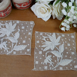 【美品】フランスアンティーク BA花文字刺繍 スカラップ大判カバー[3071] 美品】フランスアンティーク BA花文字刺繍 スカラップ大判カバー[3071