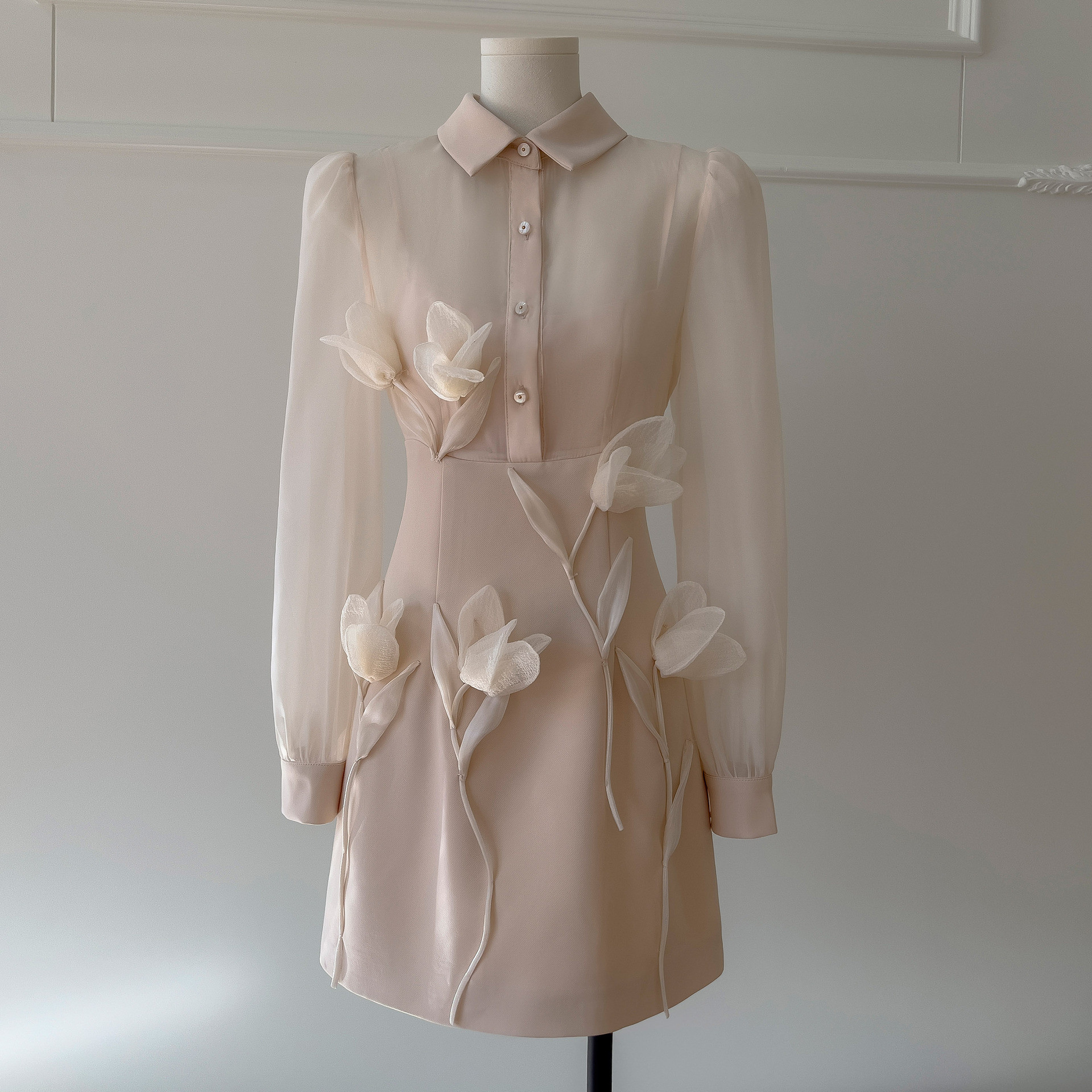 カラードレス パーティー ウェディングドレス ショート ワンピース 杏色 花 上品 韓国風 同窓会 お呼ばれ 69259