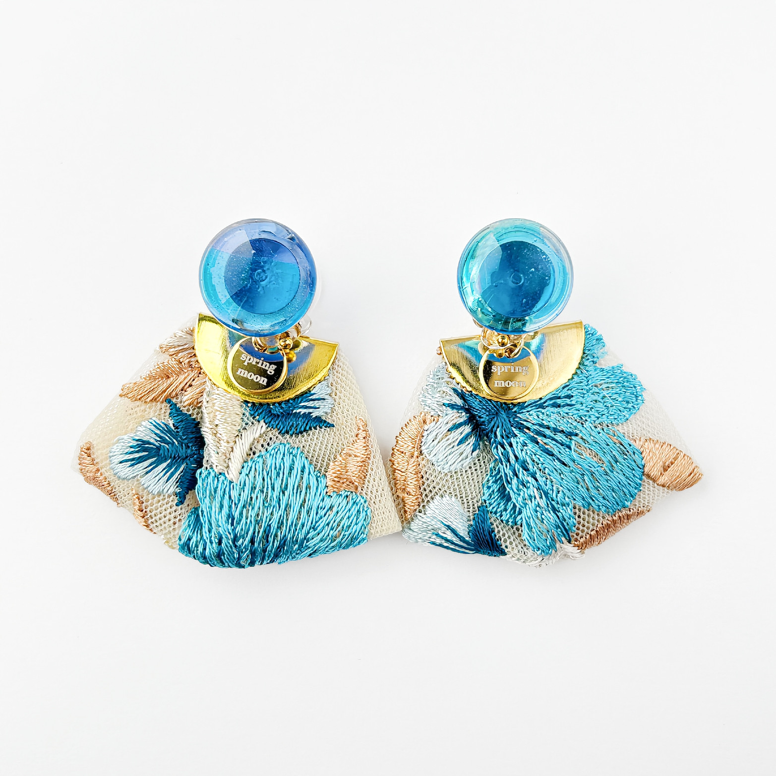 2wayインド刺繍タッセルガラス耳飾り-sky blue-