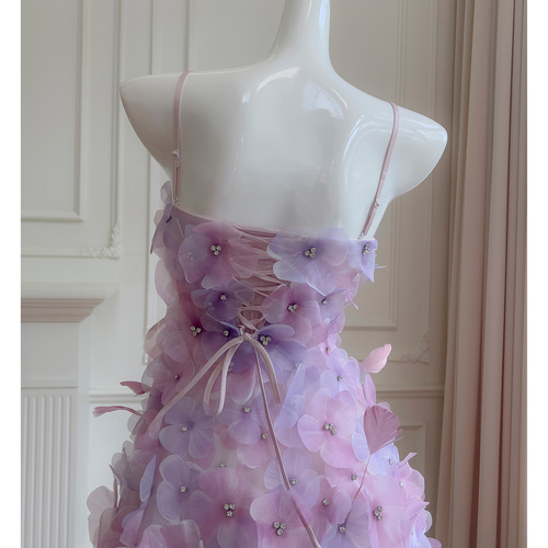 カラードレス ウェディングドレス ロング ワンピース ノースリーブ 紫  