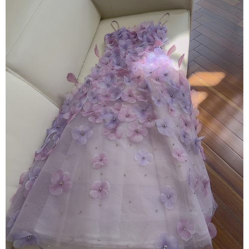 カラードレス ウェディングドレス ロング ワンピース ノースリーブ 紫