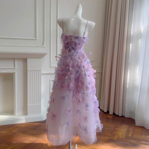 カラードレス ウェディングドレス ロング ワンピース ノースリーブ 紫