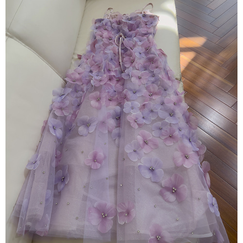 カラードレス ウェディングドレス ロング ワンピース ノースリーブ 紫