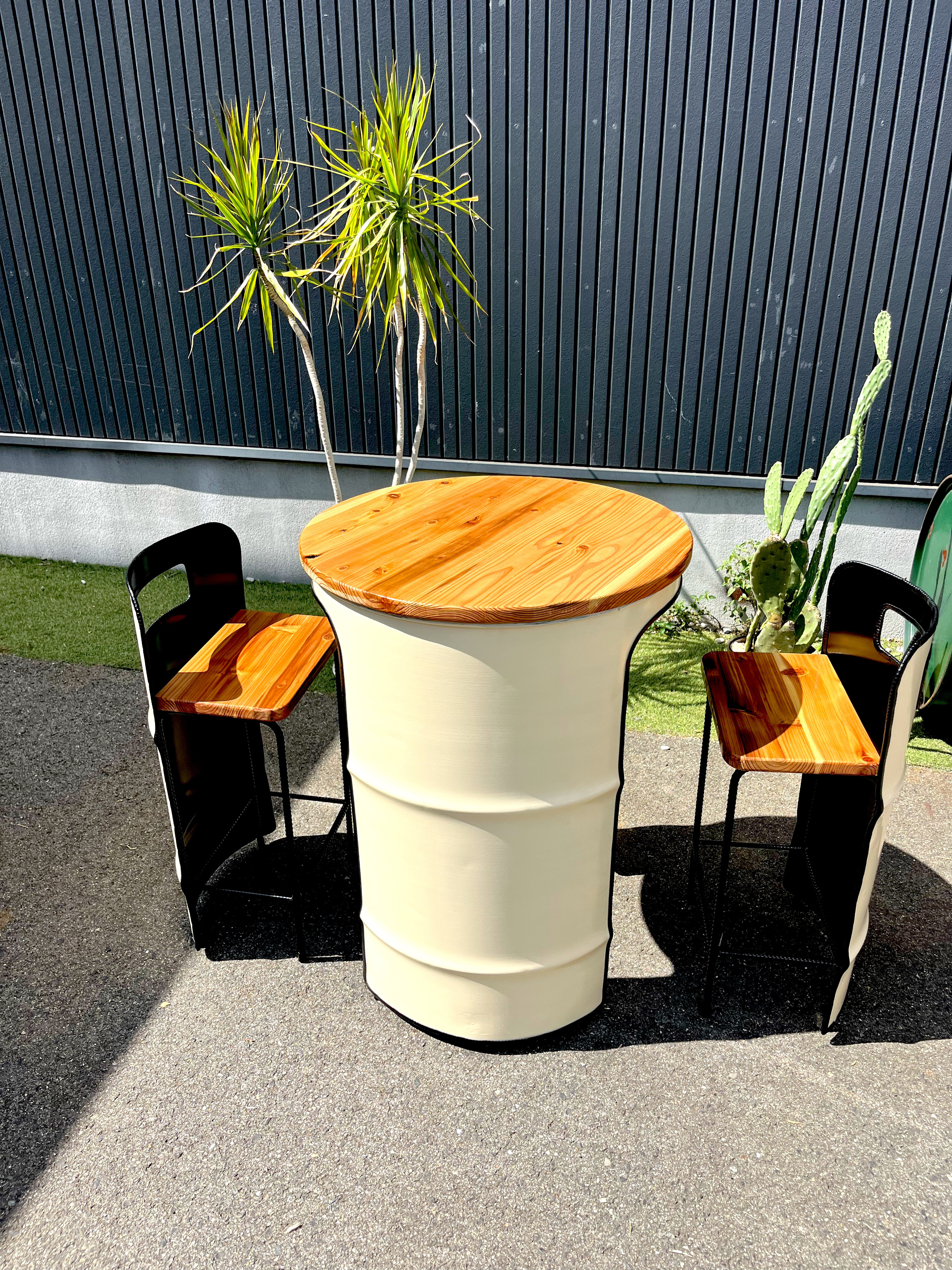 ドラム缶リメイクテーブルinチェア　　☆送料無料☆ 楽天市場】ドラム缶テーブルチェア ドラム缶 テーブルセット イス