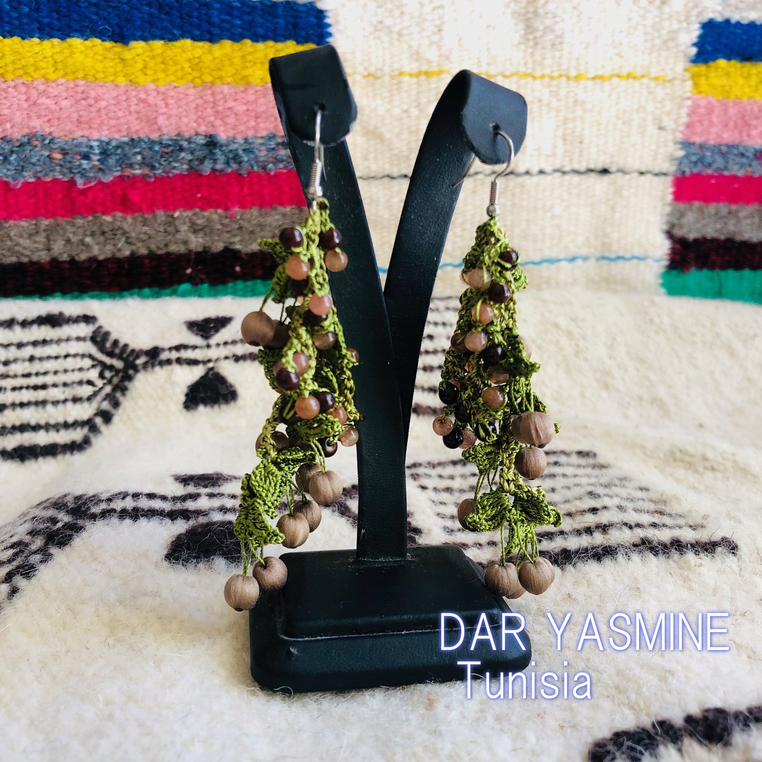 トルコ伝統工芸　oya刺繍　「スモーキークォーツのような　リラックス＆バランスを」　ロングピアス1027