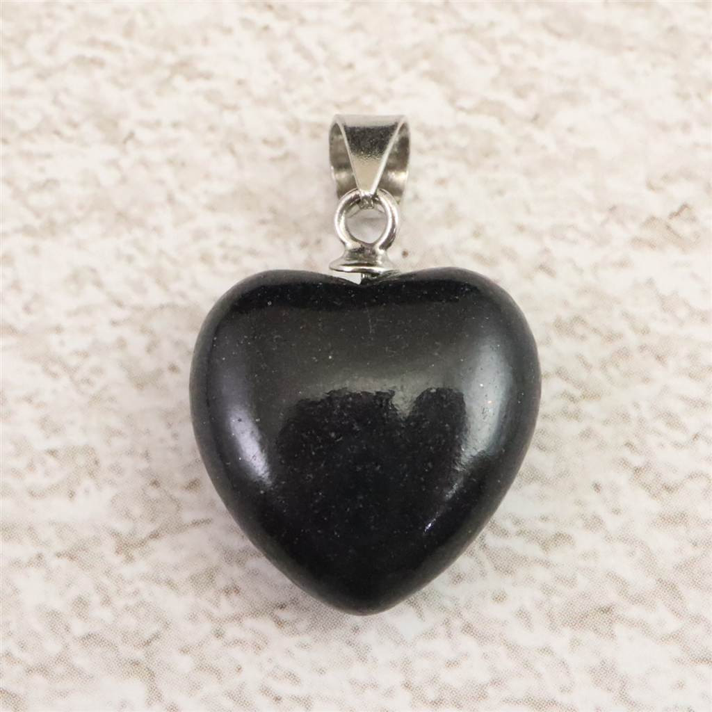 H&E社 ブラックアゼツライト 15mmハート ペンダント  2.41g #53943