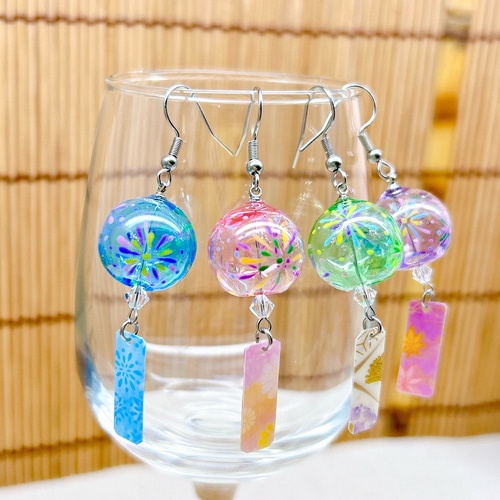 にゃんこ風鈴風ピアス 凛 RIN ボディピアス 軟骨 ピアス 14G 16G 和風 風鈴 金魚 花火