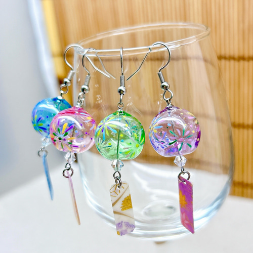 ヨーヨーとヒマワリの夏ピアスorイヤリング ガラスビーズ 水風船