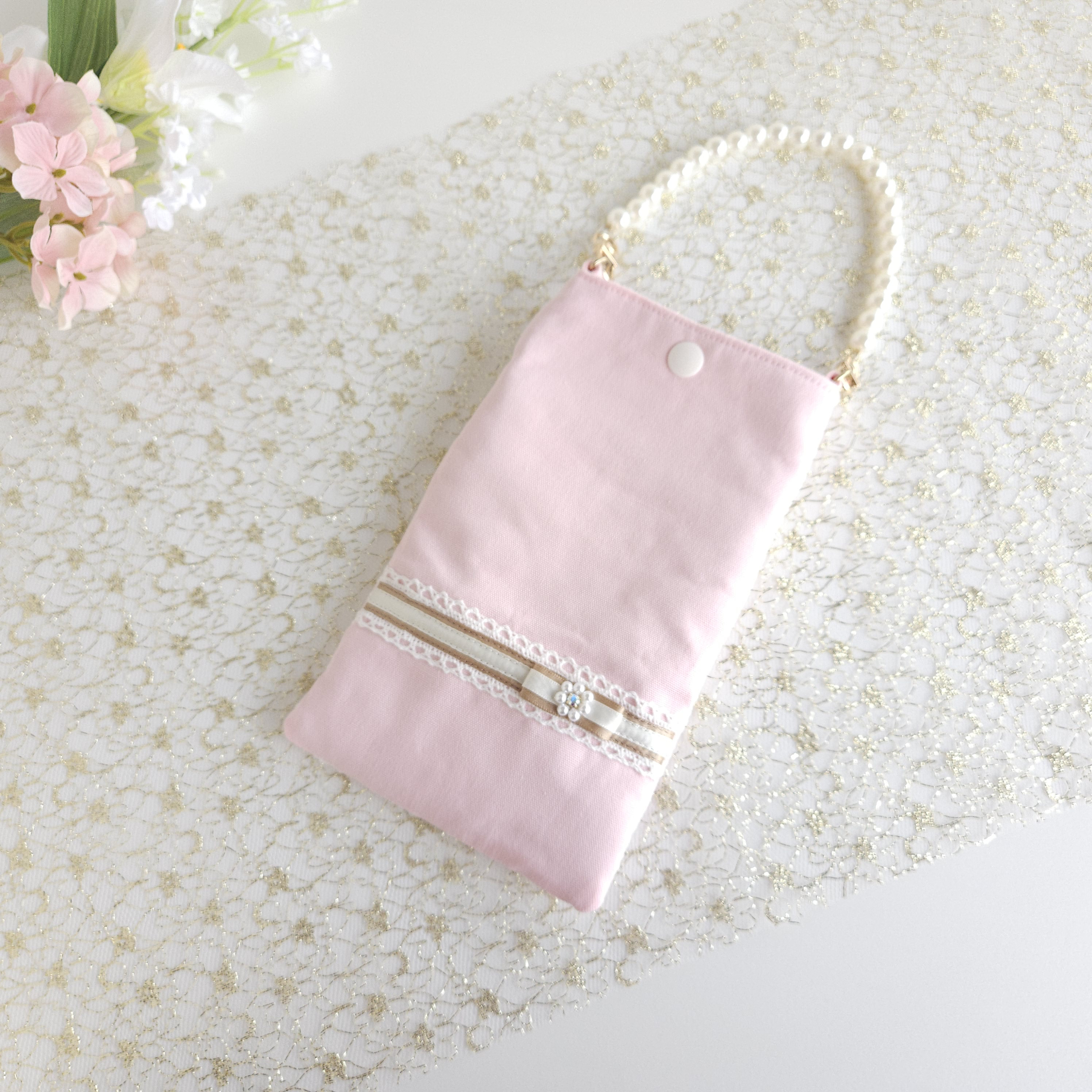 ドレスみたいなスマホポーチ✻ピンク