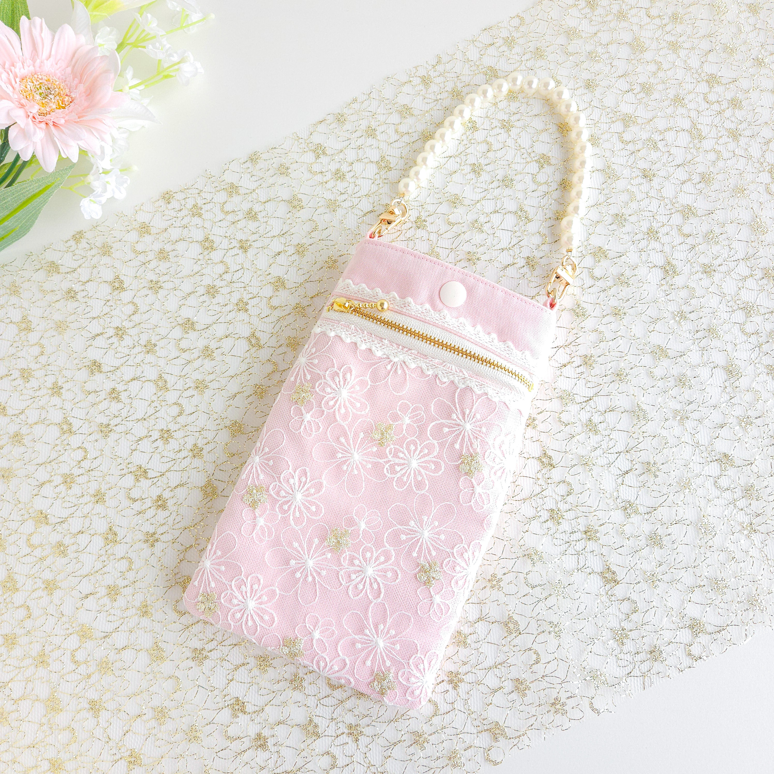 ドレスみたいなスマホポーチ✻ピンク