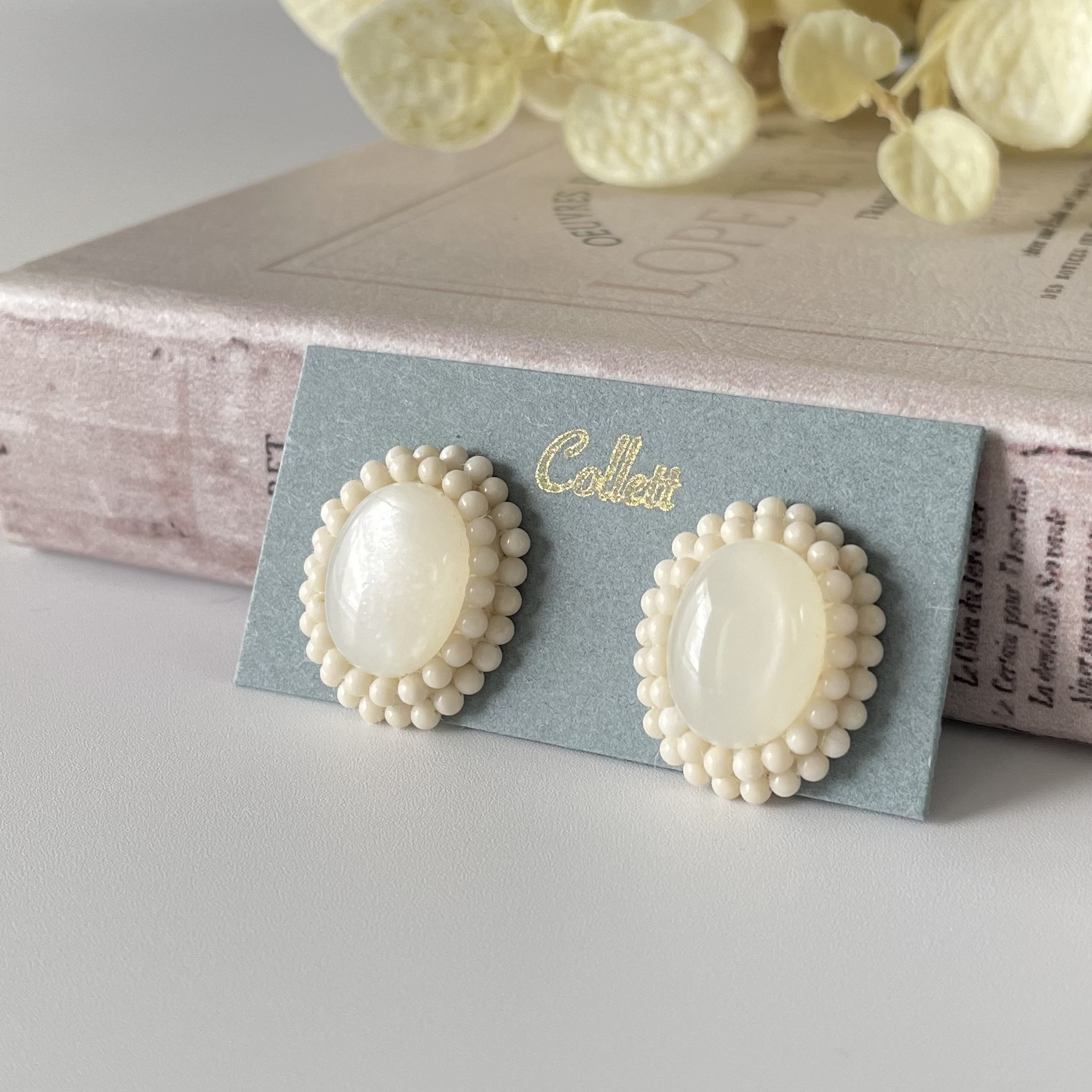 高品質タンザニア産ムーンストーン × リバーストーンのフレーミングピアス・イヤリング＊金属アレルギー対応