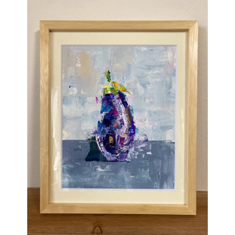 【原画】元気がもらえる茄子の絵　A4 １点もの　顔彩絵の具 原画】元気がもらえる茄子の絵A4 1点もの顔彩絵の具