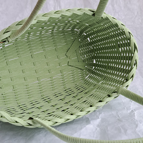受注製作】菱型模様 エコクラフトかごバッグ 若草色 シンプルデザイン