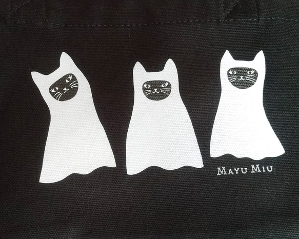 【おばけ猫のミニトートバッグ】ランチトート　キャンバストート 2枚目の画像