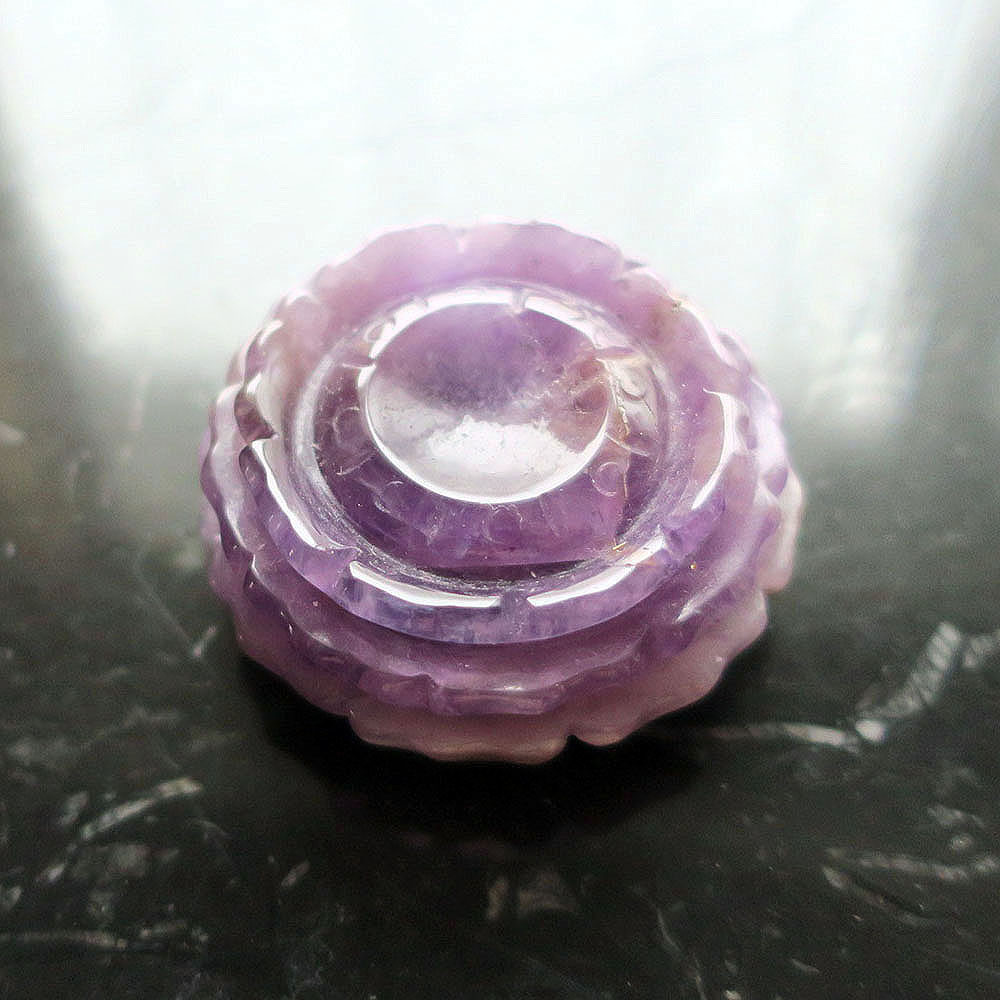アメジスト 蓮（ロータス）台座 【再販】 42mm 天然石 彫刻 立体 置物 コレクション 復刻まつり2025