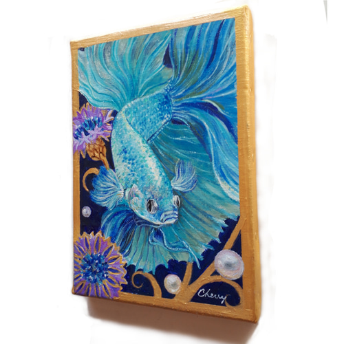 絵画　油絵　原画　一点物　花　ポップ　ブルー　　アート　インテリア　SM 絵画 油絵 原画 一点物 花 ポップ ブルー アート インテリア SM