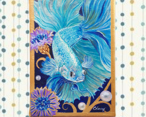 一点物】『 宝石熱帯魚 』SM 油絵 キャンバス 油彩 インテリア