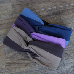 おうち時間のまとめ髪をお洒落に／ふわふわダブルガーゼトリプルカラーヘアバンド／パープル×ダスティパープル 8枚目の画像