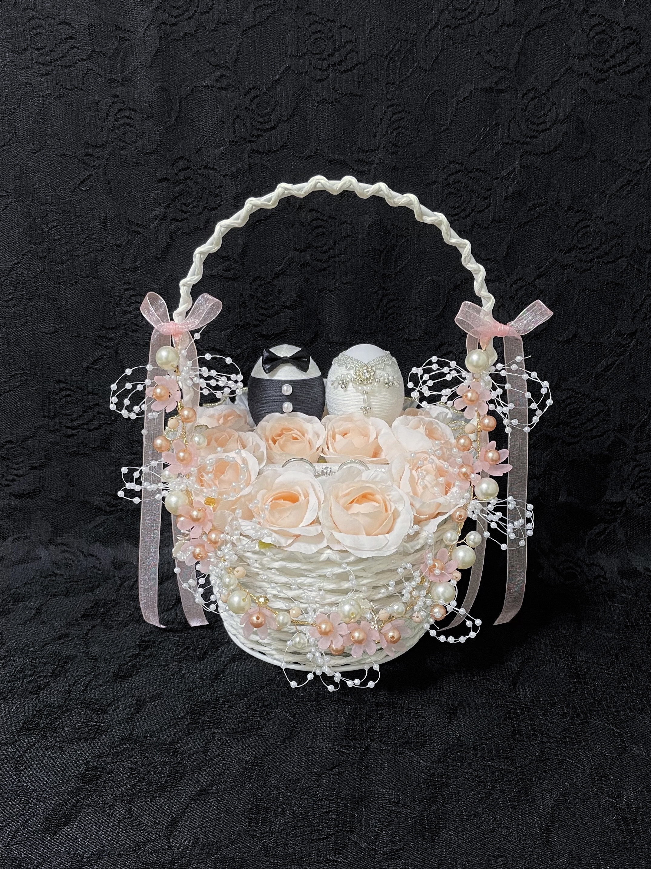 【数量限定／逆さまにしてもリングが落ちない♪】新郎新婦エッグのプレミアムリングピロー〈ピンク ver〉